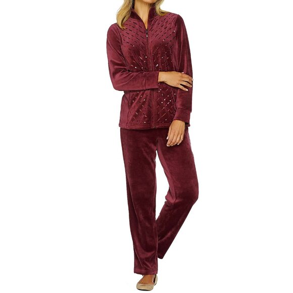 Quacker Factory Velour Sequin Jacket and Pant Set  16274 - Picture 1 of 5